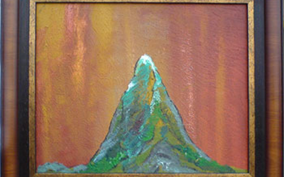 Framed painting of a mountain peak by Deepak Thimaya